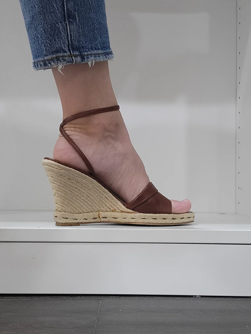 Franco Sarto Brown Leather Espadrille Wedge Sandals
